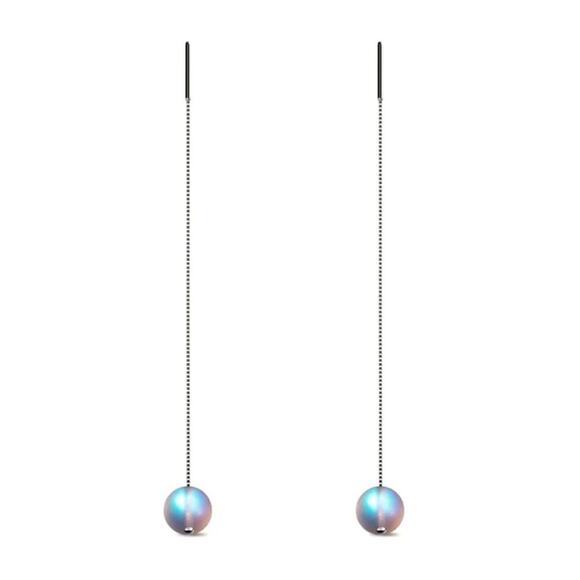 Nogu Mermaid Glass Chain Drop Threader Earrings - Rainbow White - Picture 4 of 10